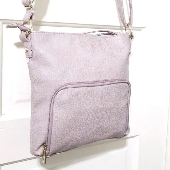 NEW BLUSH Gold Medium FAUX Leather Crossbody Shoulder Bag Purse Top Zip Pockets - Picture 10 of 13